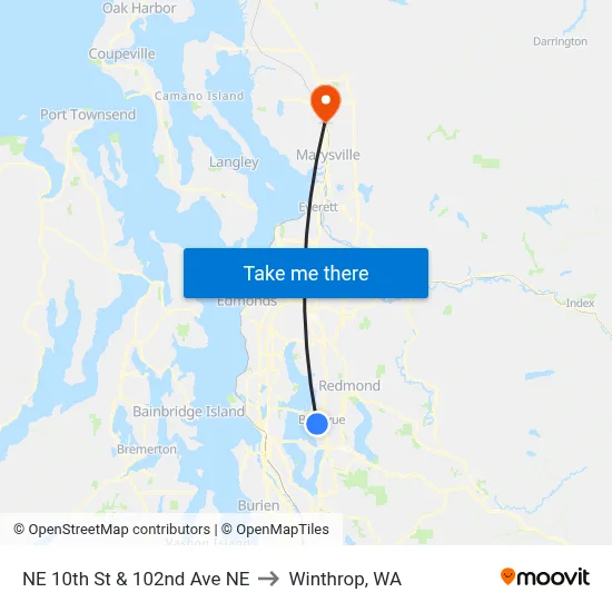 NE 10th St & 102nd Ave NE to Winthrop, WA map