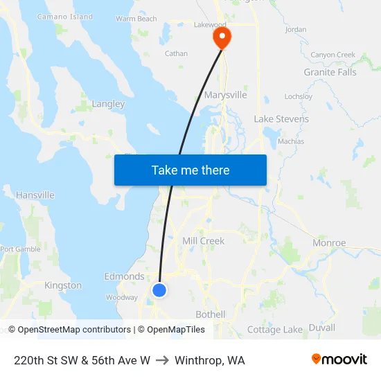220th St SW & 56th Ave W to Winthrop, WA map