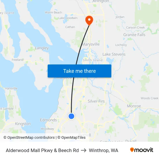 Alderwood Mall Pkwy & Beech Rd to Winthrop, WA map