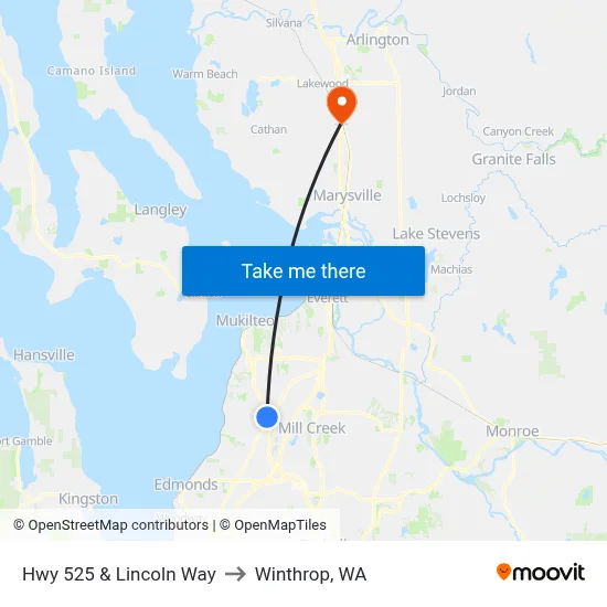 Hwy 525 & Lincoln Way to Winthrop, WA map