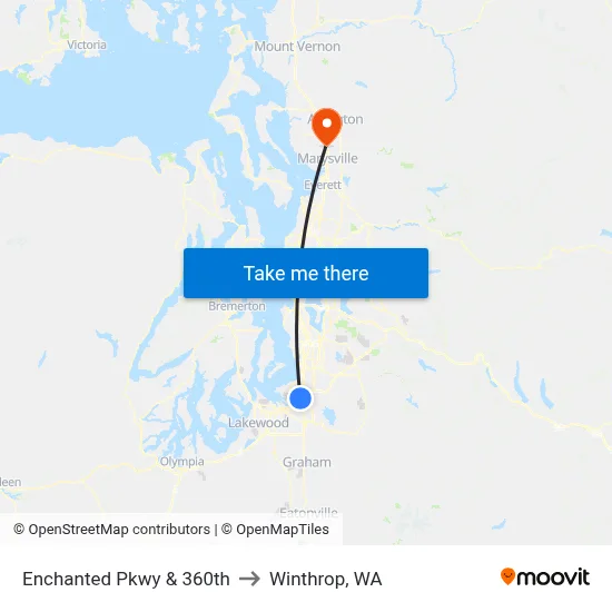 Enchanted Pkwy & 360th to Winthrop, WA map