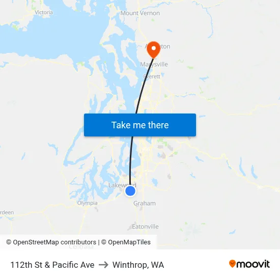 112th St & Pacific Ave to Winthrop, WA map