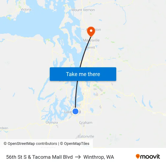 56th St S & Tacoma Mall Blvd to Winthrop, WA map