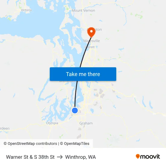 Warner St & S 38th St to Winthrop, WA map