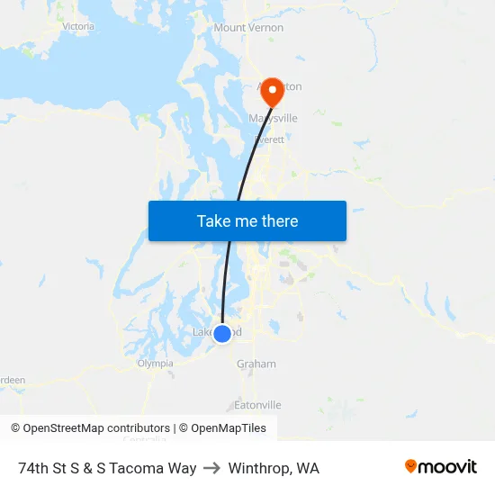 74th St S & S Tacoma Way to Winthrop, WA map