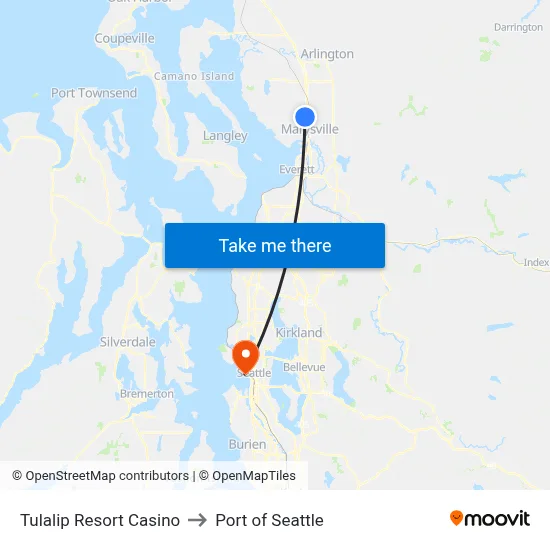 Tulalip Resort Casino to Port of Seattle map