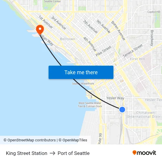 King Street Station to Port of Seattle map
