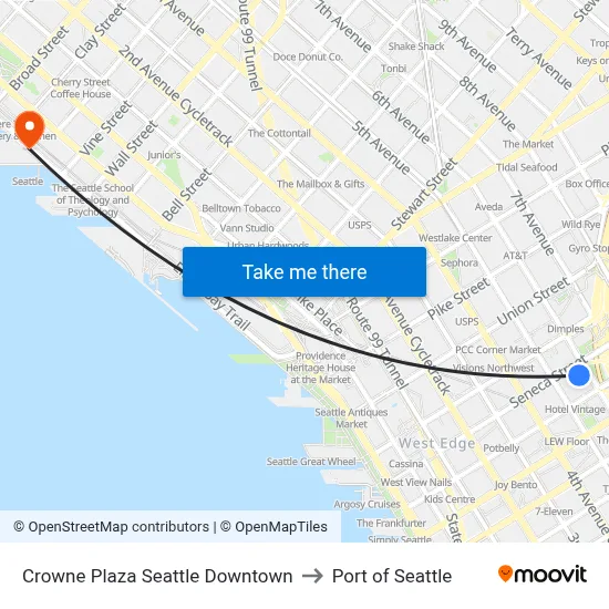 Crowne Plaza Seattle Downtown to Port of Seattle map