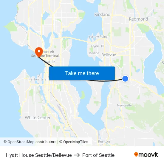 Hyatt House Seattle/Bellevue to Port of Seattle map