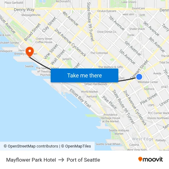 Mayflower Park Hotel to Port of Seattle map