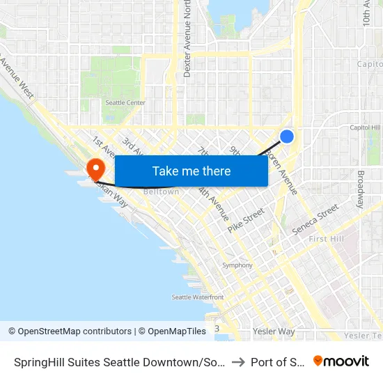 SpringHill Suites Seattle Downtown/South Lake Union to Port of Seattle map