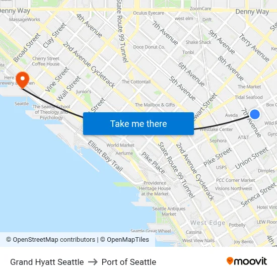Grand Hyatt Seattle to Port of Seattle map