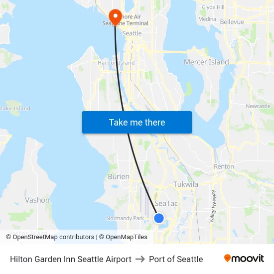 Hilton Garden Inn Seattle Airport to Port of Seattle map