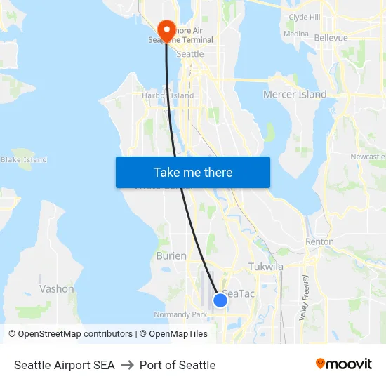 Seattle Airport SEA to Port of Seattle map