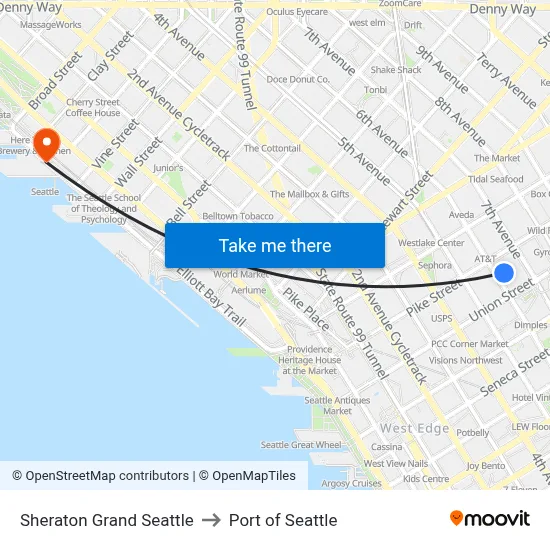 Sheraton Grand Seattle to Port of Seattle map