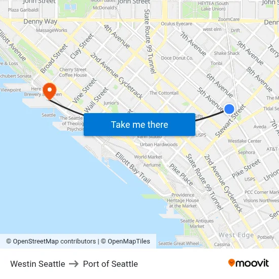 Westin Seattle to Port of Seattle map