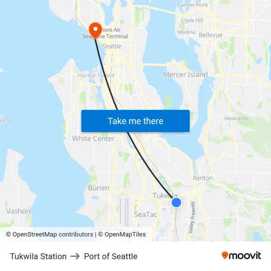 Tukwila Station to Port of Seattle map