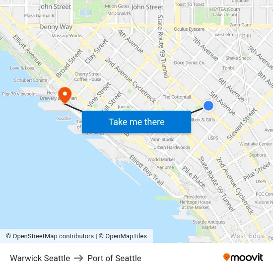 Warwick Seattle to Port of Seattle map