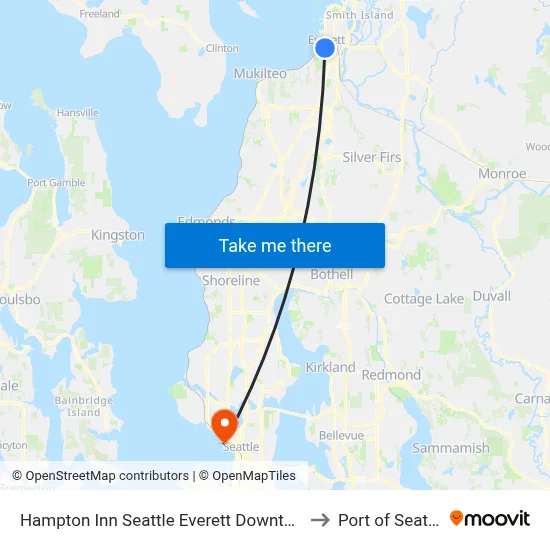 Hampton Inn Seattle Everett Downtown to Port of Seattle map