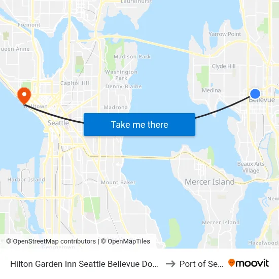 Hilton Garden Inn Seattle Bellevue Downtown Wa to Port of Seattle map