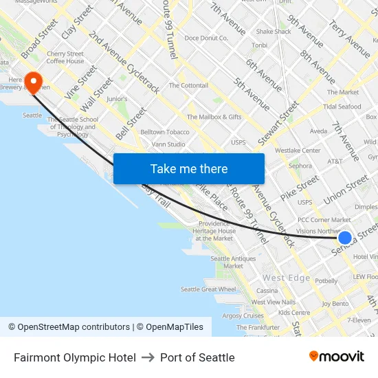 Fairmont Olympic Hotel to Port of Seattle map