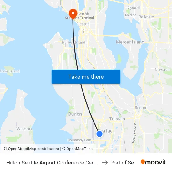 Hilton Seattle Airport Conference Center SeaTac to Port of Seattle map