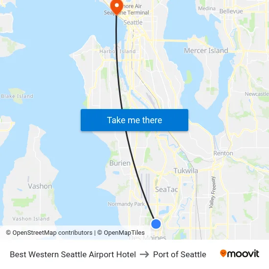 Best Western Seattle Airport Hotel to Port of Seattle map