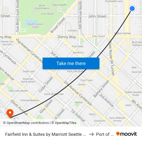 Fairfield Inn & Suites by Marriott Seattle Downtown/Seattle Center to Port of Seattle map