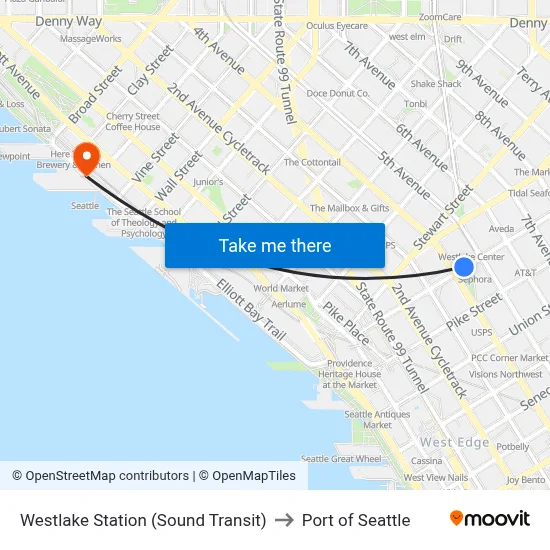 Westlake Station (Sound Transit) to Port of Seattle map