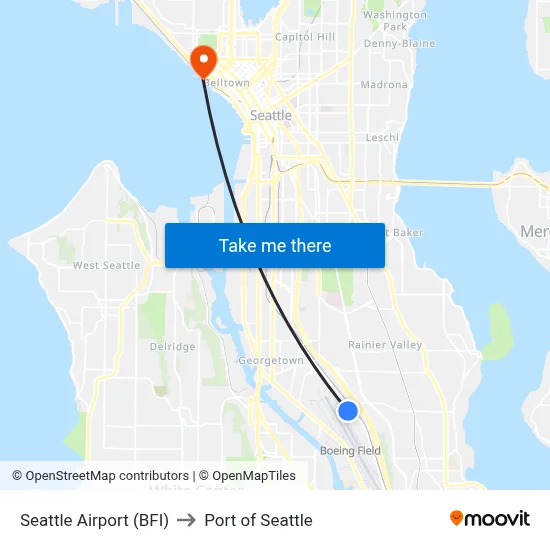 Seattle Airport (BFI) to Port of Seattle map
