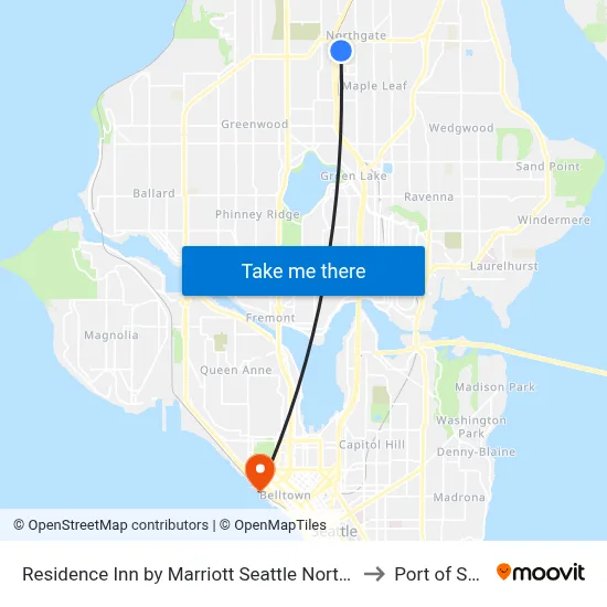 Residence Inn by Marriott Seattle Northgate Station to Port of Seattle map