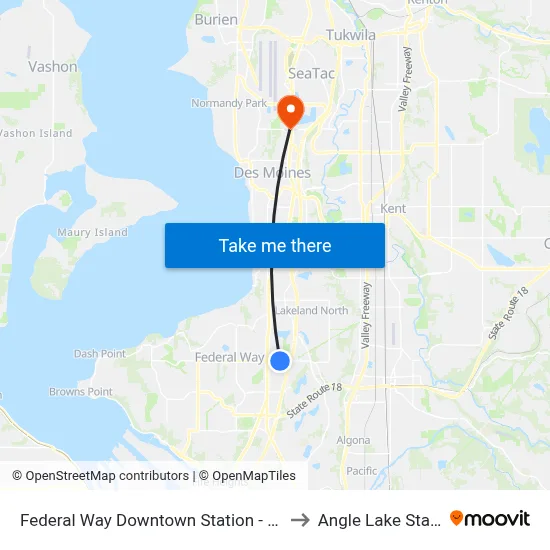 Federal Way Downtown Station - Bay 13 to Angle Lake Station map