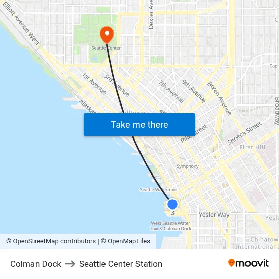 Colman Dock to Seattle Center Station map