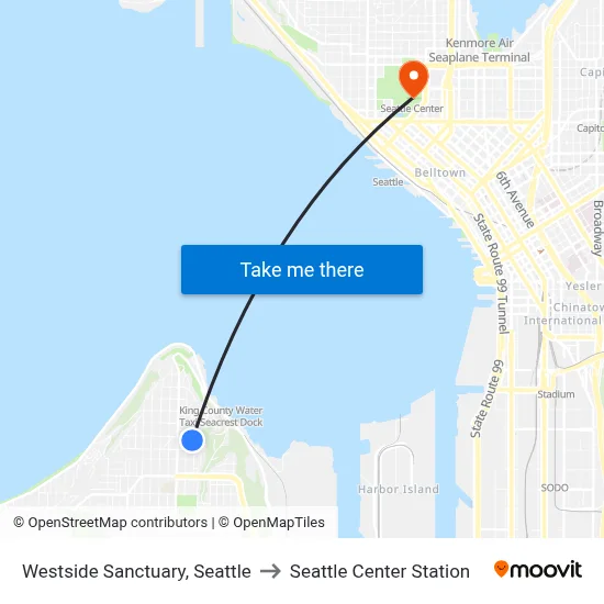 Westside Sanctuary, Seattle to Seattle Center Station map