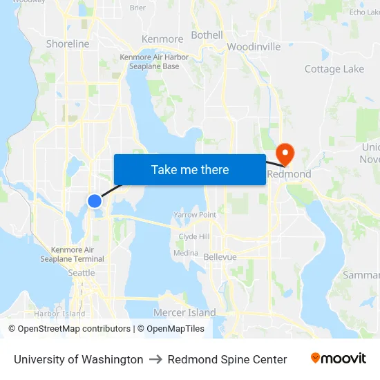 University of Washington to Redmond Spine Center map