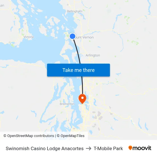 Swinomish Casino Lodge Anacortes to T-Mobile Park map