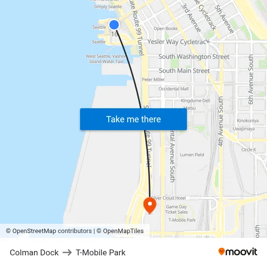 Colman Dock to T-Mobile Park map