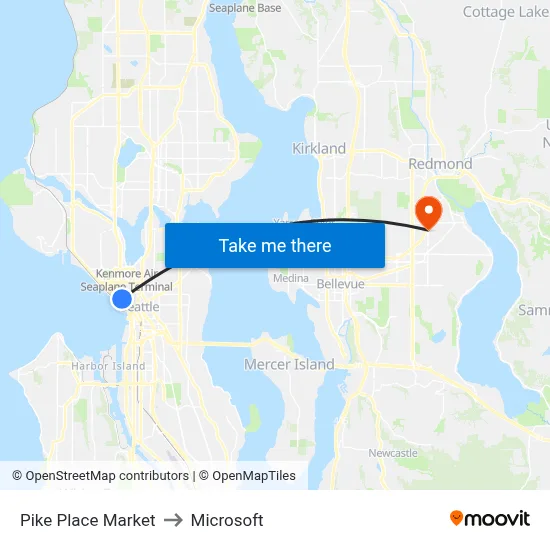 Pike Place Market to Microsoft map