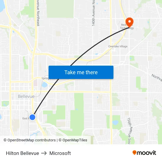 Hilton Bellevue to Microsoft map