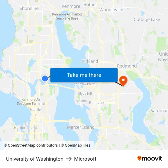 University of Washington to Microsoft map
