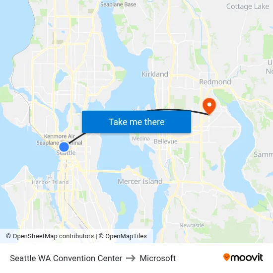 Seattle WA Convention Center to Microsoft map