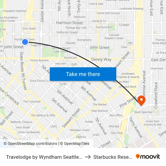 Travelodge by Wyndham Seattle By The Space Needle to Starbucks Reserve Roastery map
