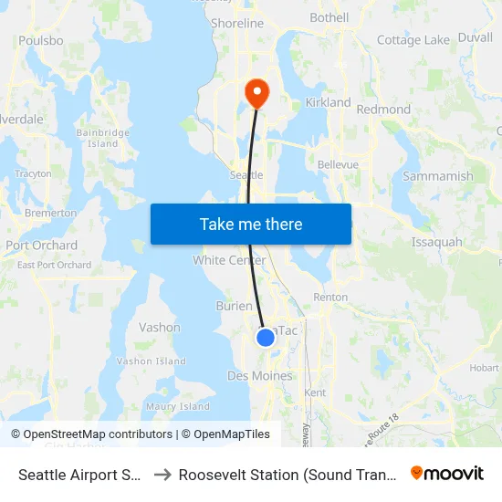 Seattle Airport SEA to Roosevelt Station (Sound Transit) map