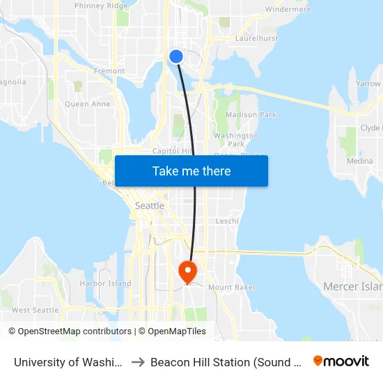 University of Washington to Beacon Hill Station (Sound Transit) map