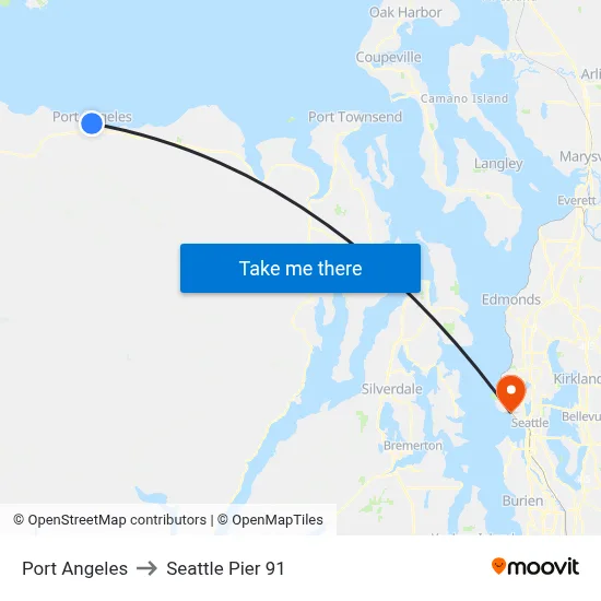 Port Angeles to Seattle Pier 91 map