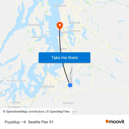 Puyallup to Seattle Pier 91 map