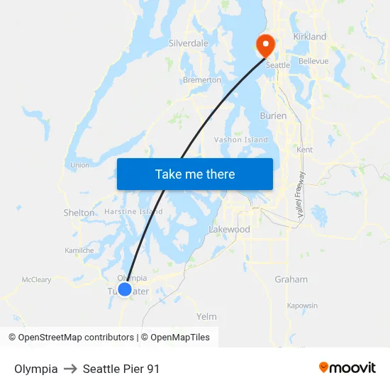 Olympia to Seattle Pier 91 map
