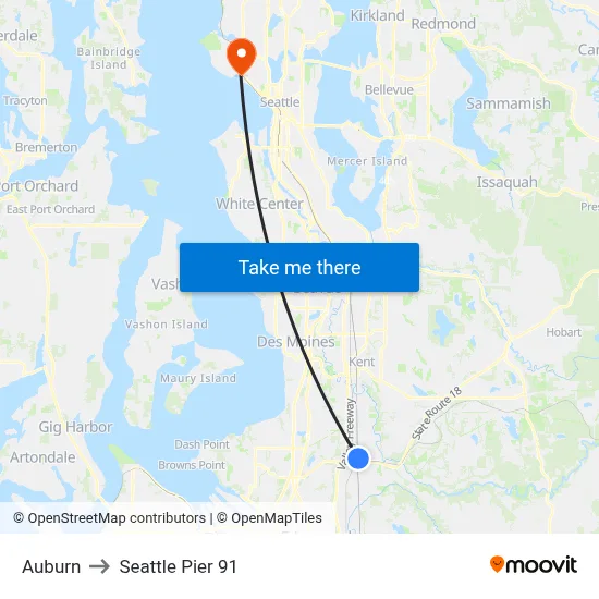 Auburn to Seattle Pier 91 map