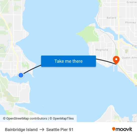 Bainbridge Island to Seattle Pier 91 map