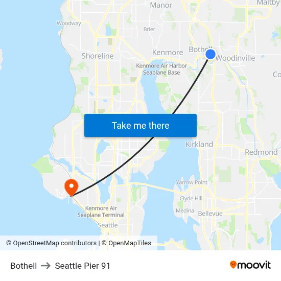 Bothell to Seattle Pier 91 map